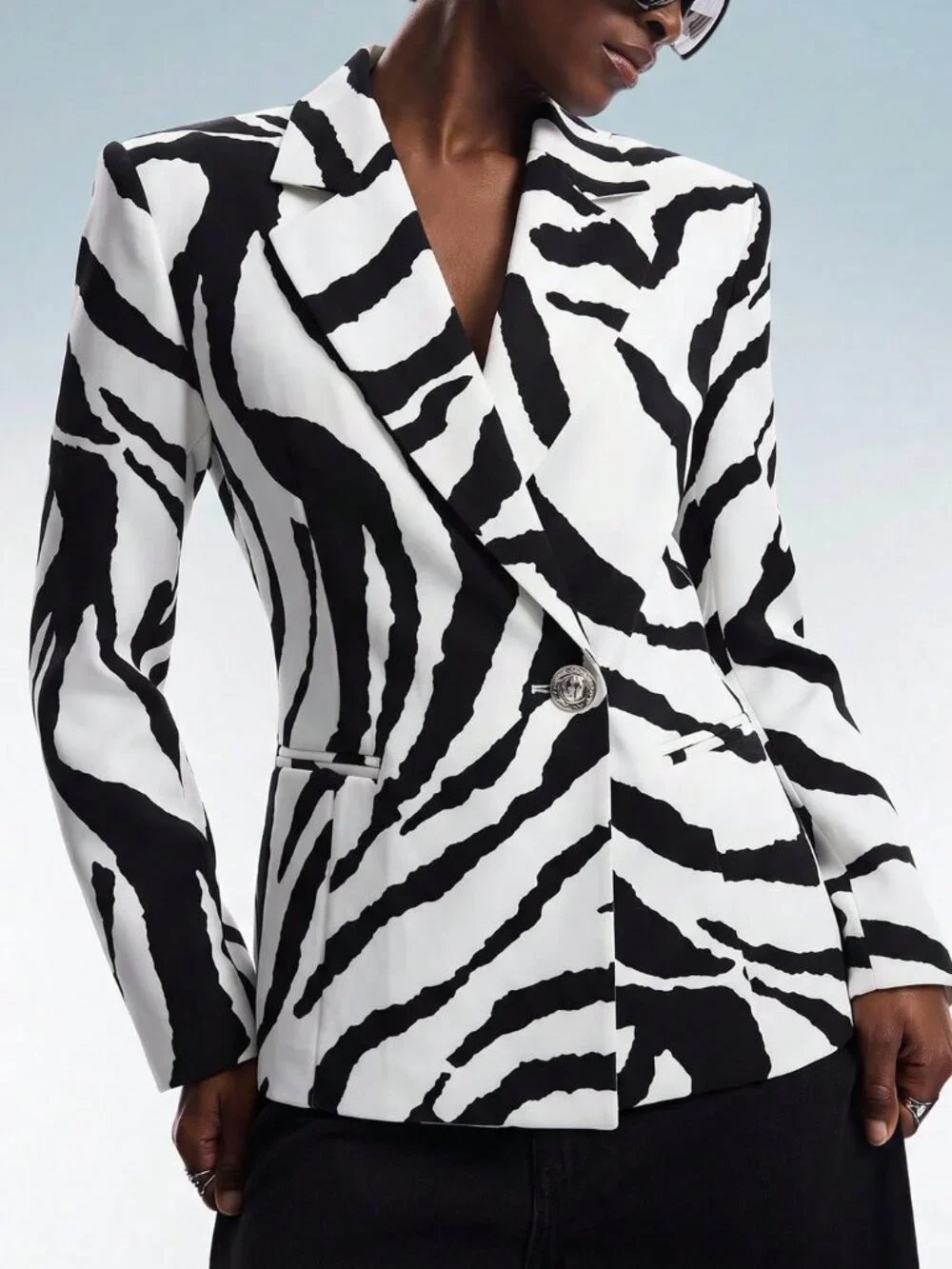 Multicolor Sexy Women's Zebra Print Backless Blazer